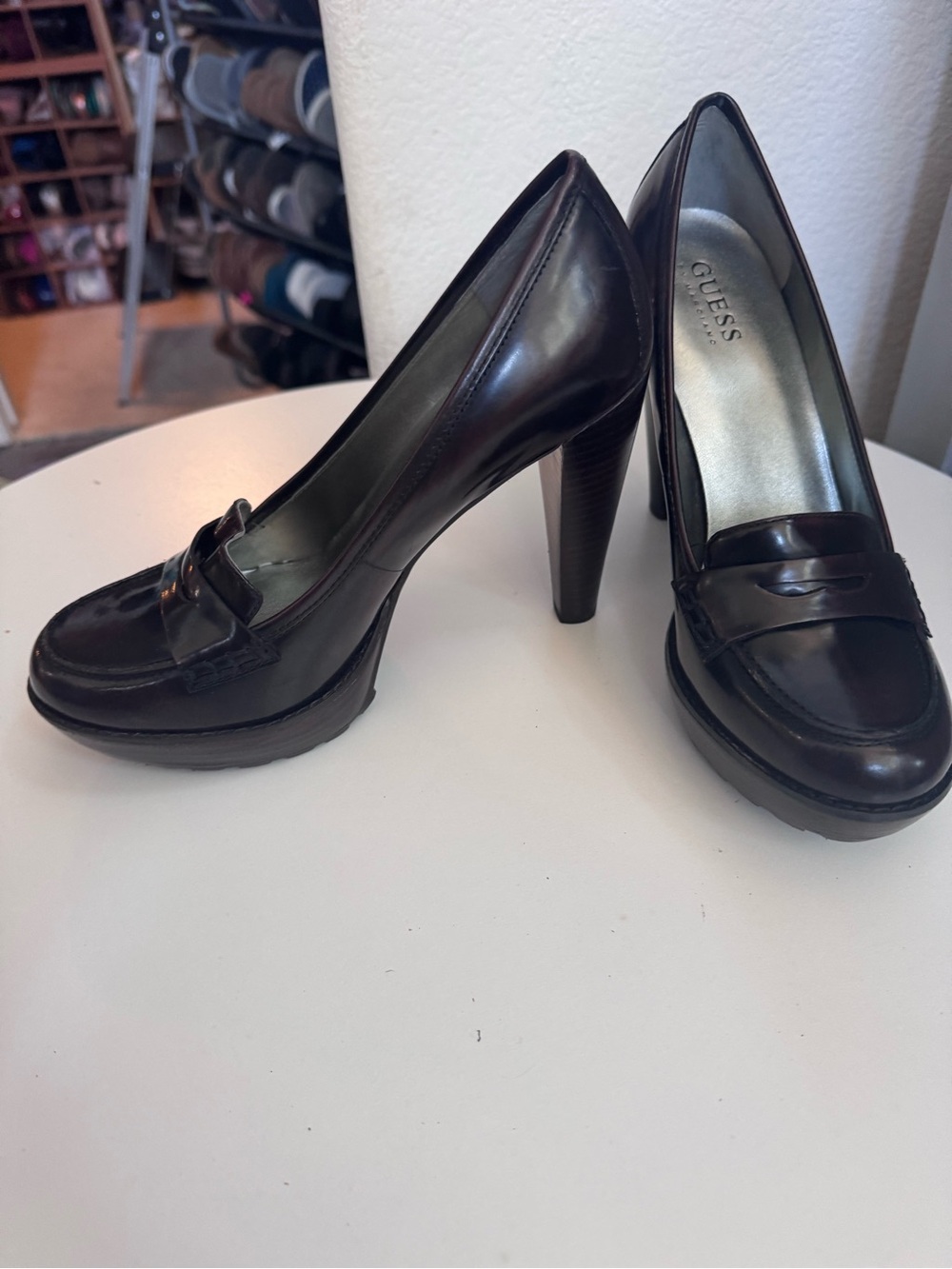 Guess Women's Burgundy Loafer-Style High Heels - Picture 3 of 5